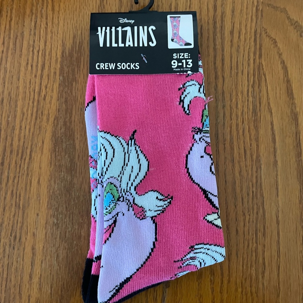3/$10 Disney Villains Pink and Black Crew Socks